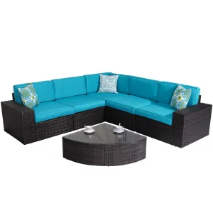 Outdoor Patio Furniture Sets, 6-Piece Patio Sectional Furniture Set, All-Weather Rattan Wicker Patio Sofa Chair, Blue