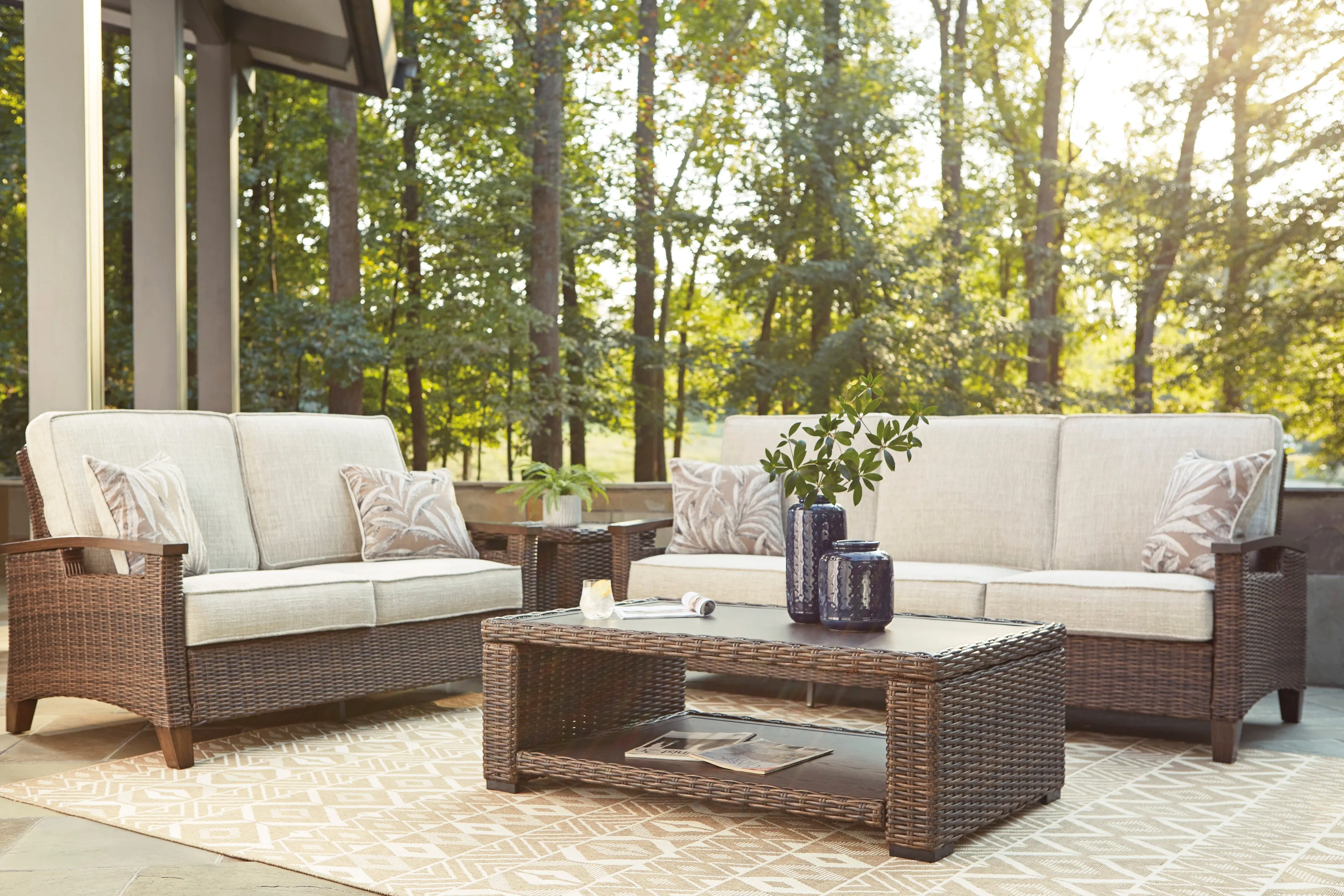 Outer Banks Outdoor Loveseat - Medium Brown
