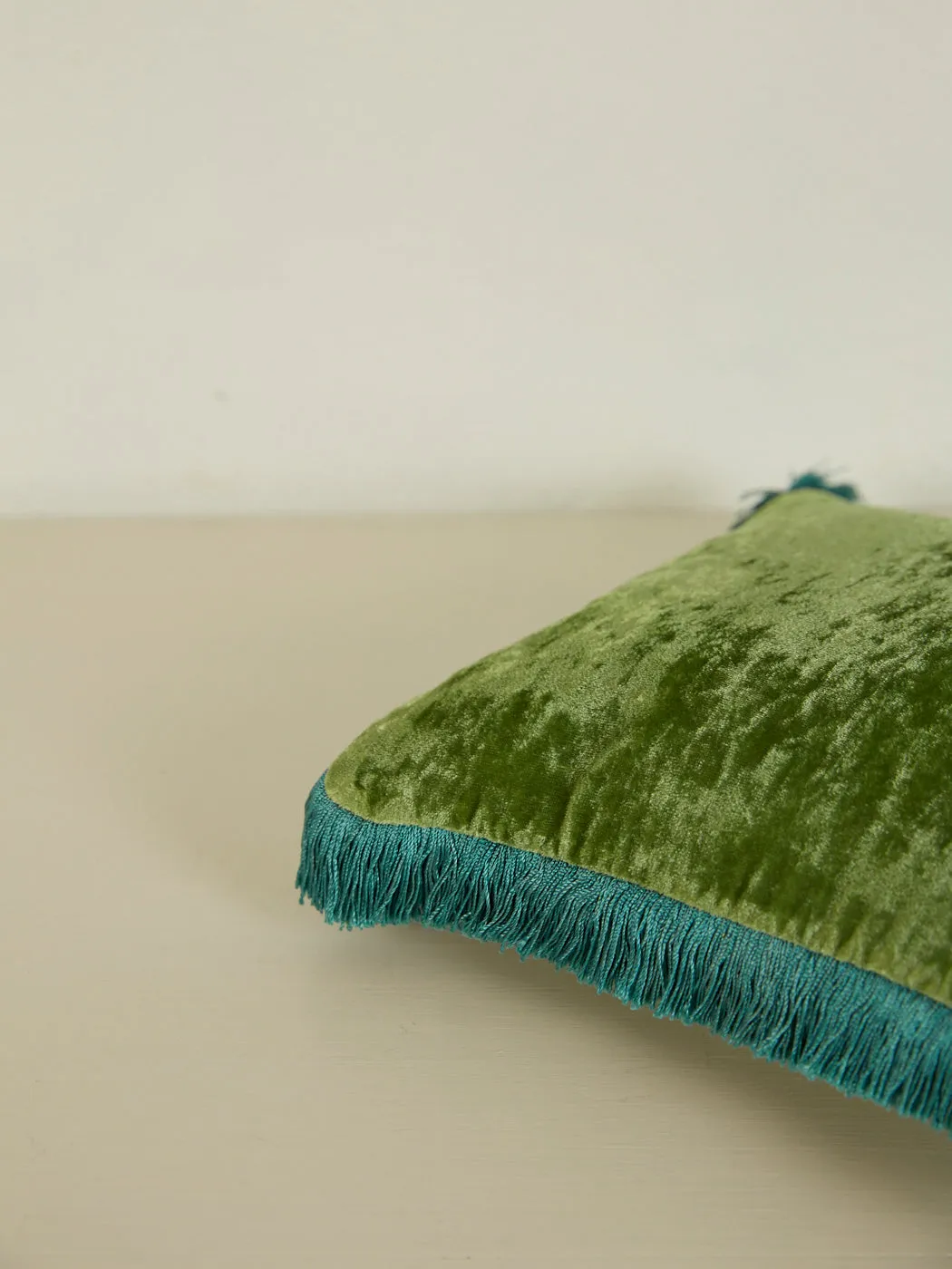 Rectangular Cushion 30x40 - Emerald with Air Blue Fringe
