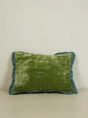 Rectangular Cushion 30x40 - Emerald with Air Blue Fringe