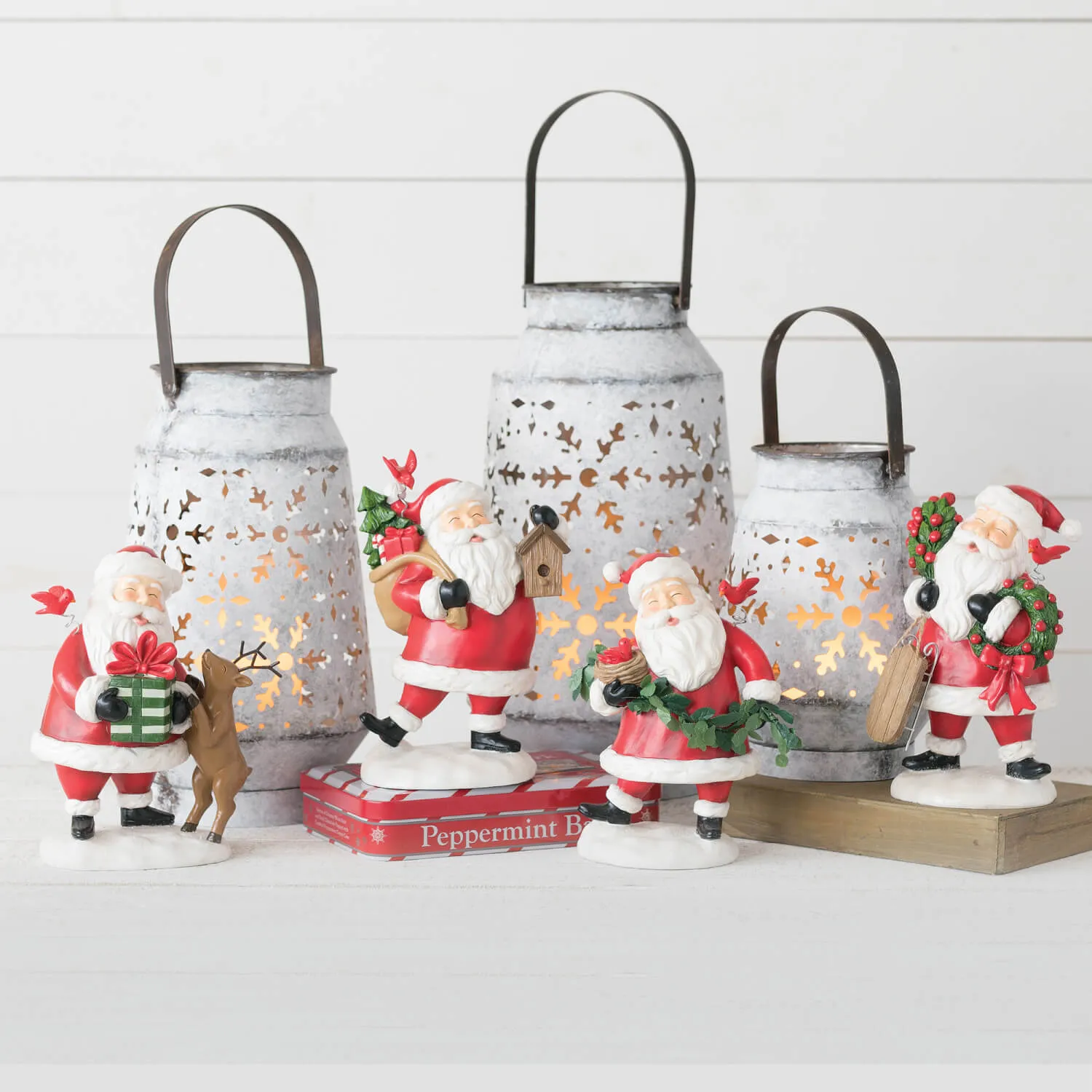 Rustic Whitewashed Metal Snowflake Lantern, Set Of 3