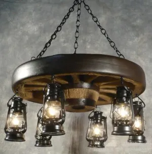 Small Wagon Wheel Chandelier with Lanterns