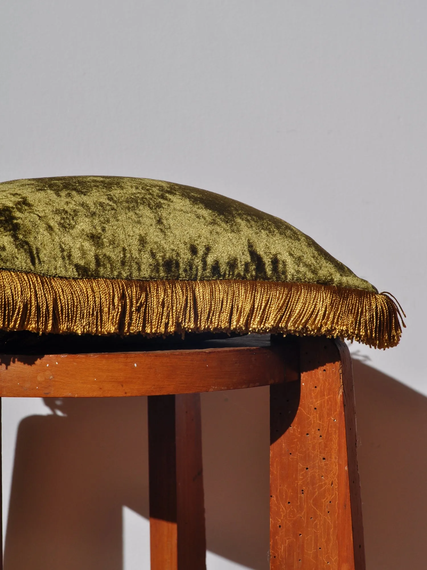 Square Cushion 27x27 - Olive Mud with Gold Fringe