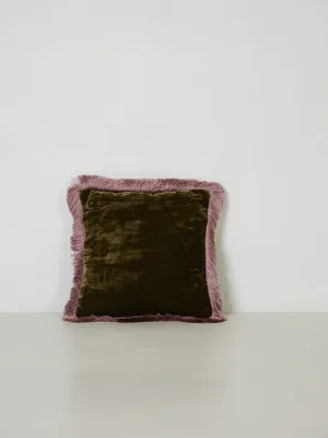 Square Cushion 27x27 - Olive Mud with Plum Fringe
