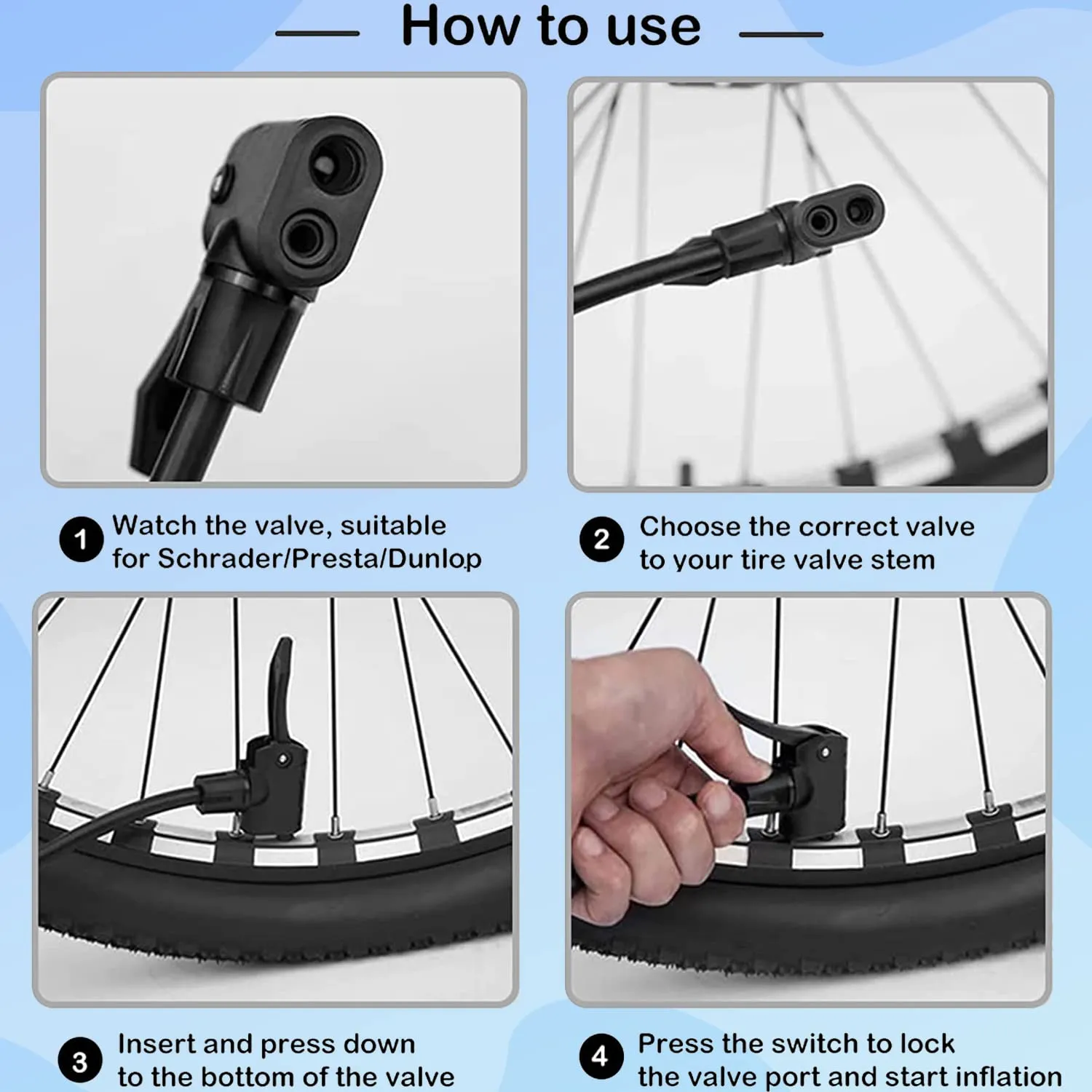 Strauss Bicycle Air Pump with Needle & Dual Valve | Portable Pump with 2 Modes, Ideal for Inflating Bicycle, Swimming Rings | Sturdy Base & Ergonomic Handle (Navy Blue)