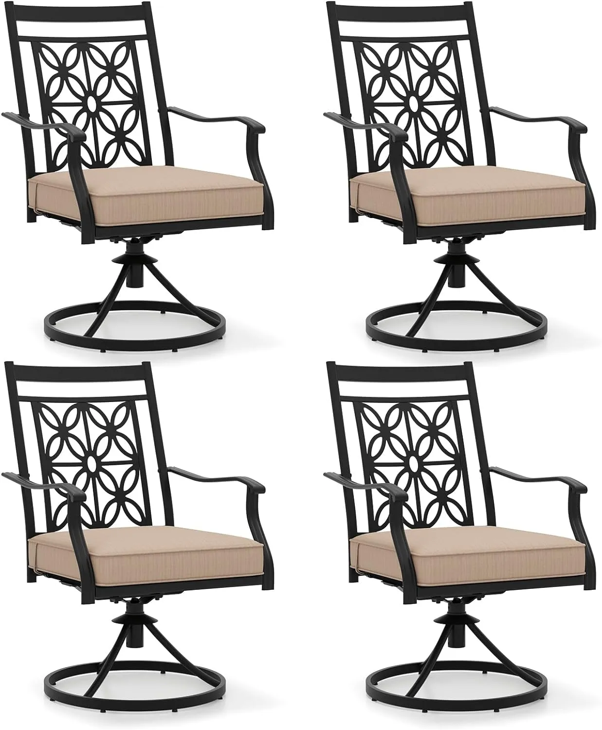 Tangkula Patio Swivel Dining Chairs Set of 2, Heavy Duty Metal Outdoor Dining Chairs with Thick Cushions