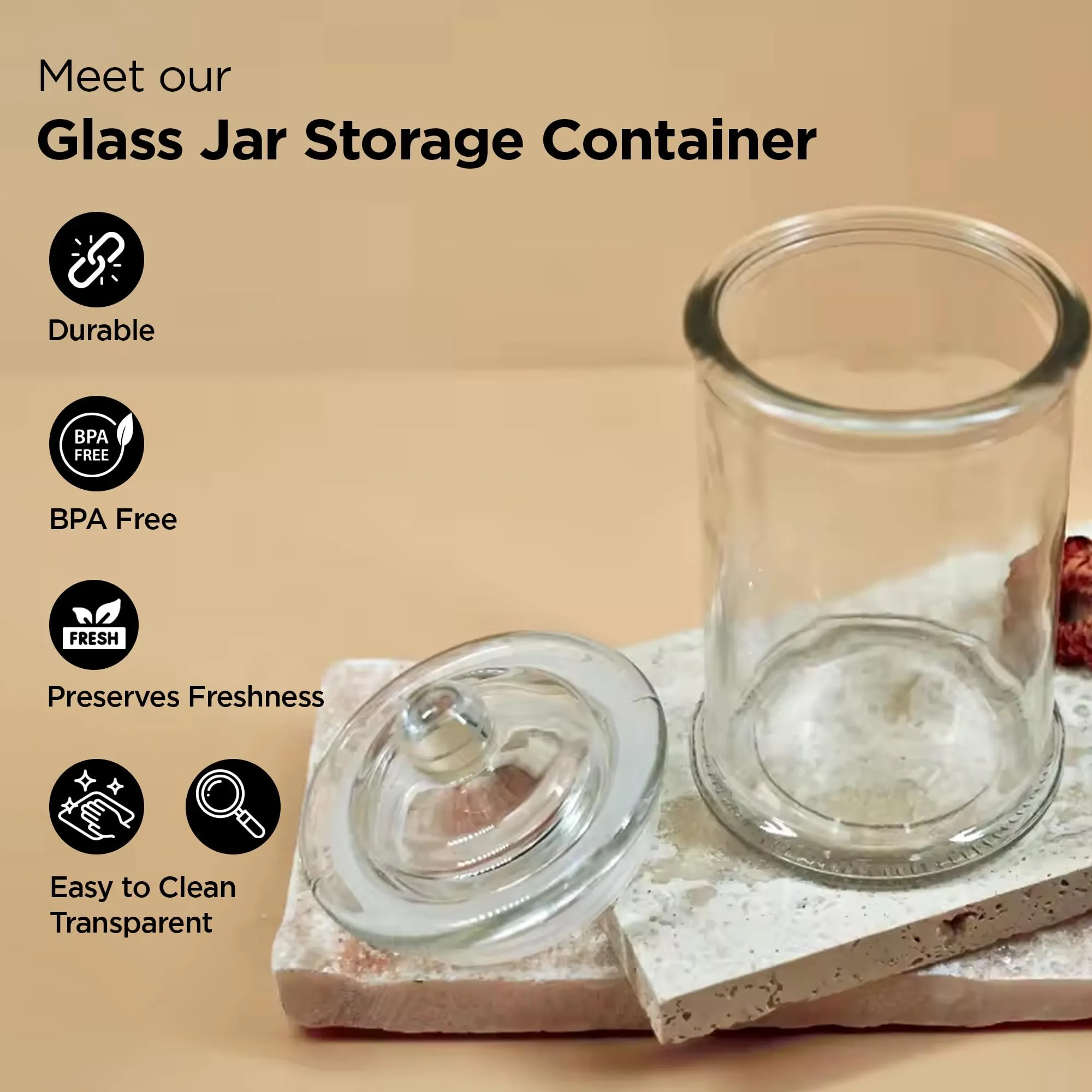 UMAI Glass Jar for Kitchen Storage | Glass Containers With Lid | Kitchen Storage Container with wide Mouth | Food Storage Container for Kitchen | Transparent | 5 Litre