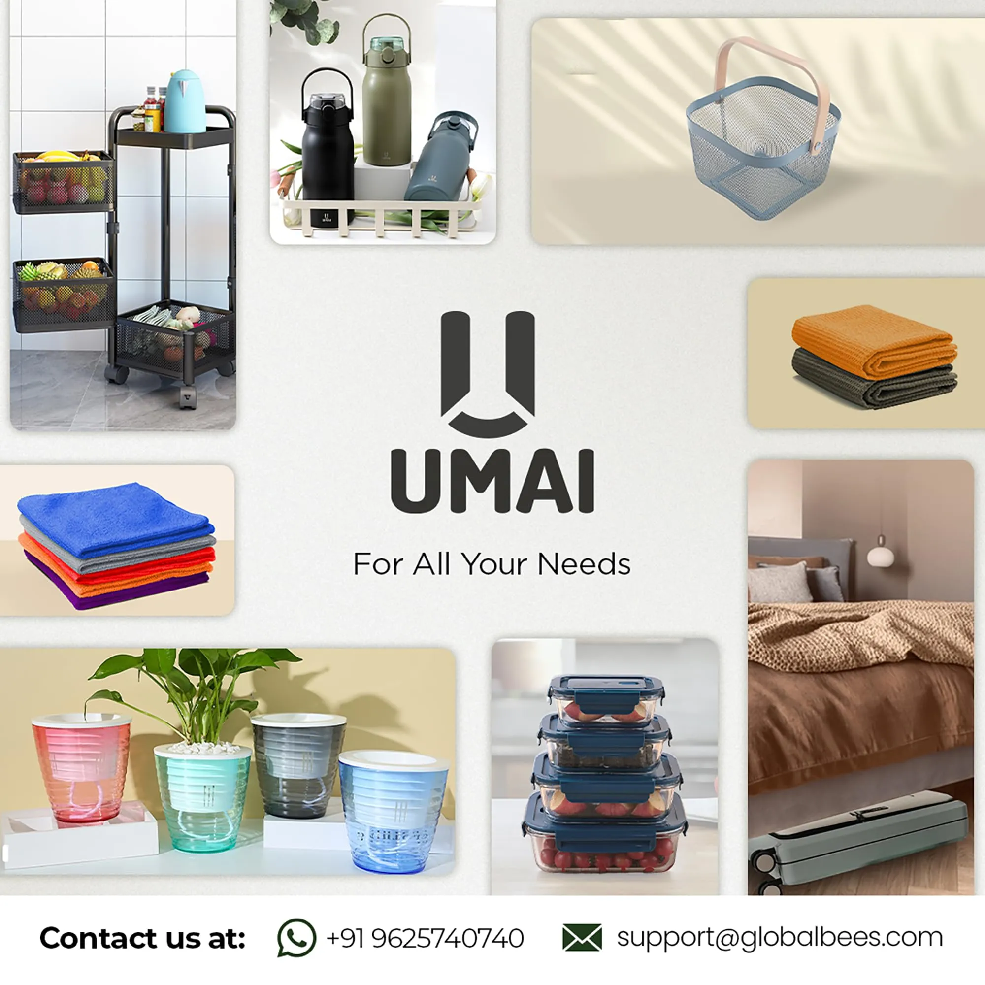UMAI Pack of 3 Borosilicate Glass Kitchen Containers with Bamboo Lid | 390ml 620ml 960ml | Airtight Square Fridge Storage Boxes |kitchen organizer items and storage | Ratatoulie Print