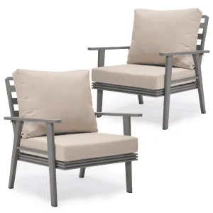 Walbrooke Modern Grey Patio Arm Chair, Set of 2