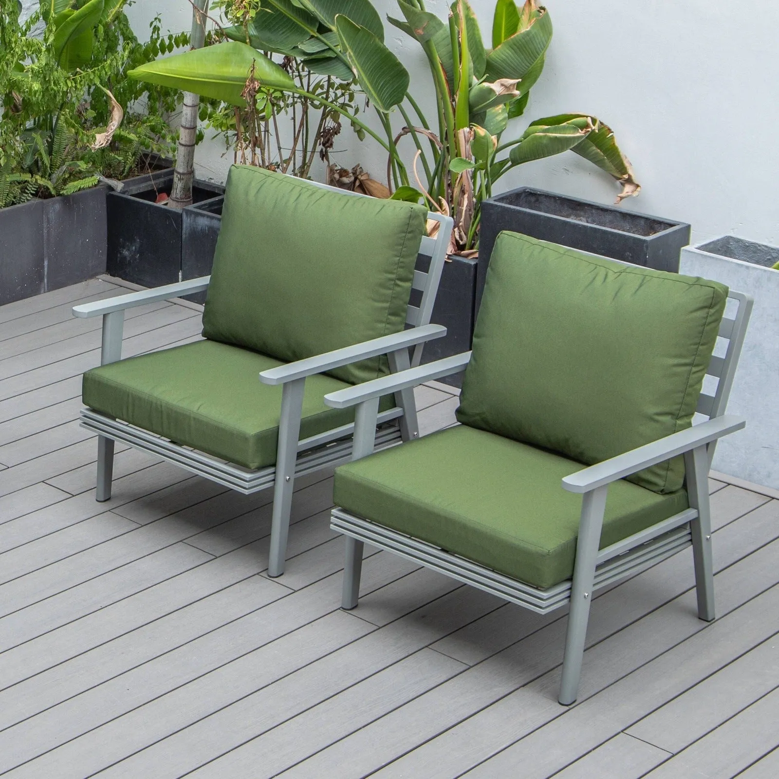 Walbrooke Modern Grey Patio Arm Chair, Set of 2