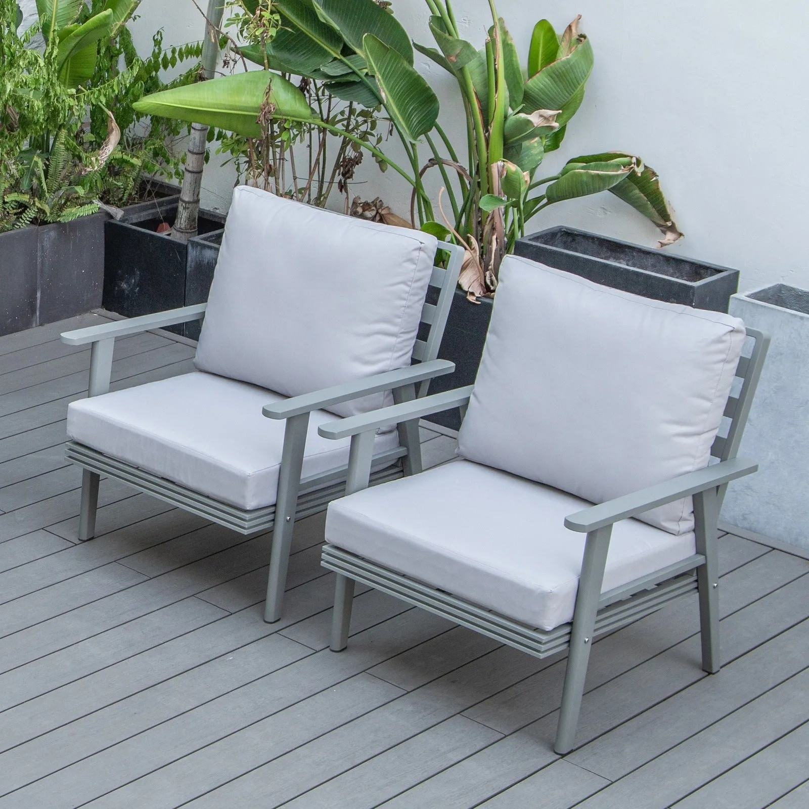 Walbrooke Modern Grey Patio Arm Chair, Set of 2
