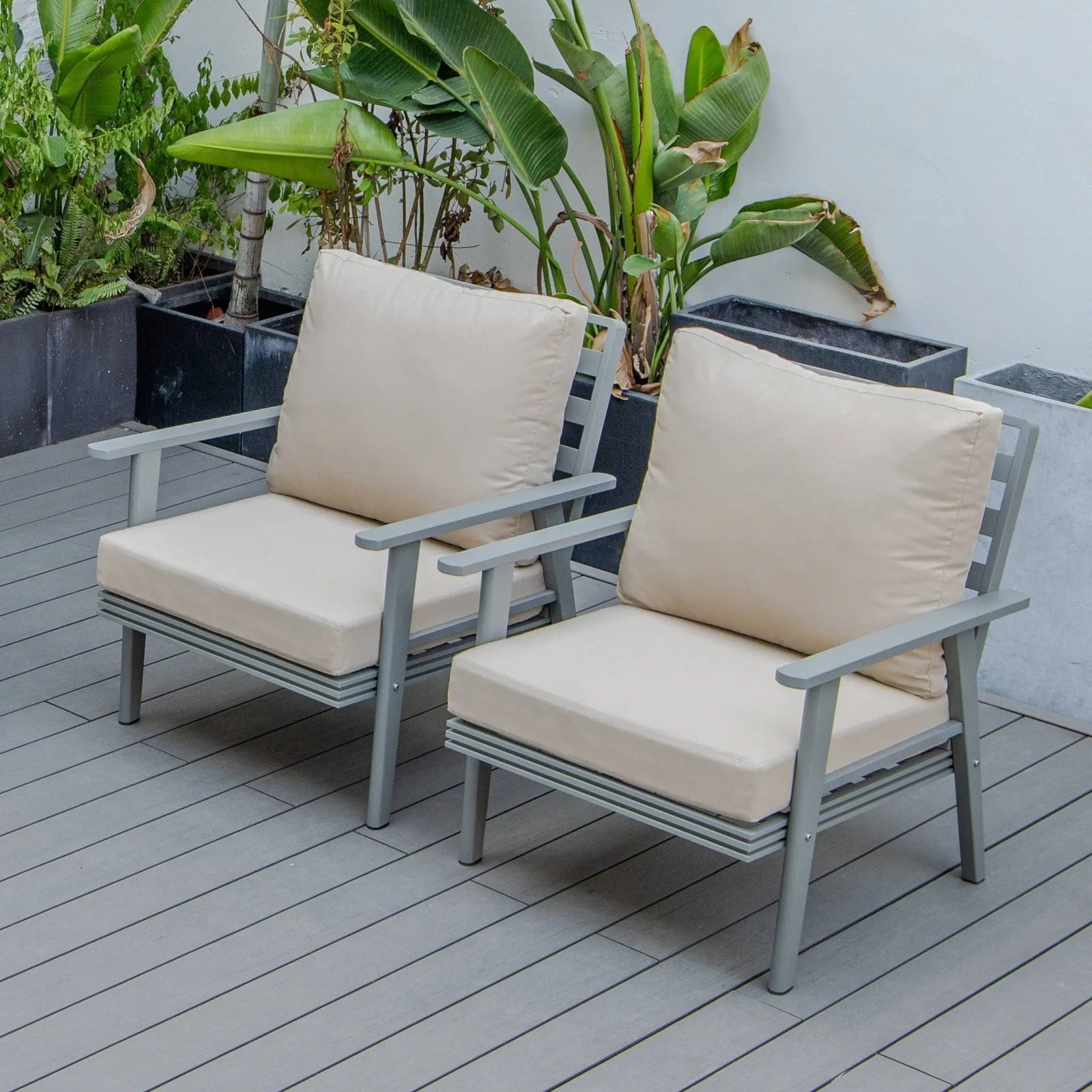 Walbrooke Modern Grey Patio Arm Chair, Set of 2