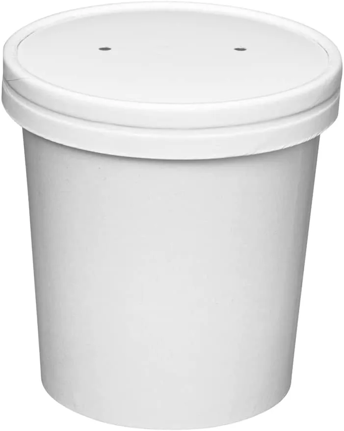 White Paper Food Containers With Vented Lids, To Go Hot Soup Bowls, Disposable Ice Cream Cups