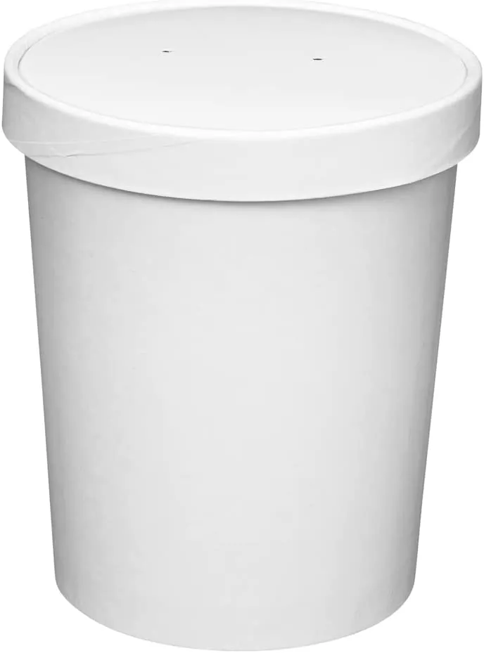 White Paper Food Containers With Vented Lids, To Go Hot Soup Bowls, Disposable Ice Cream Cups