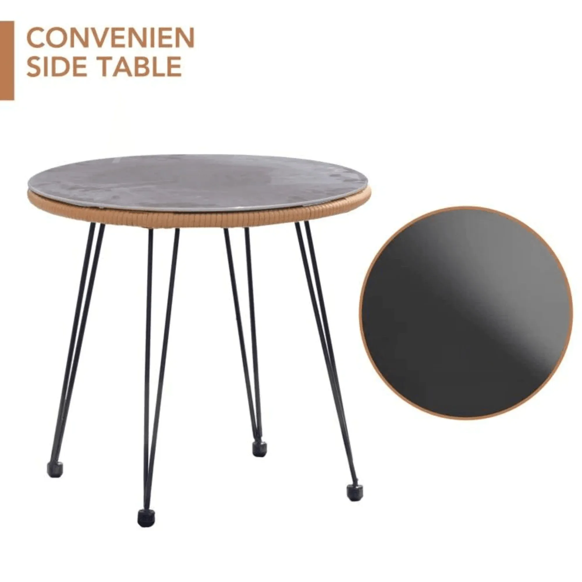 Wooden Twist Modern Bistro Design Rattan & Steel Outdoor Dining Table Set with Cushions for Café, Restaurant, Patio, Garden